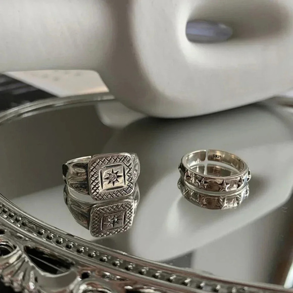 Minimalist 925 Sterling Silver Celestial Star Ring Silver Statement Ring - Picture 3 of 7